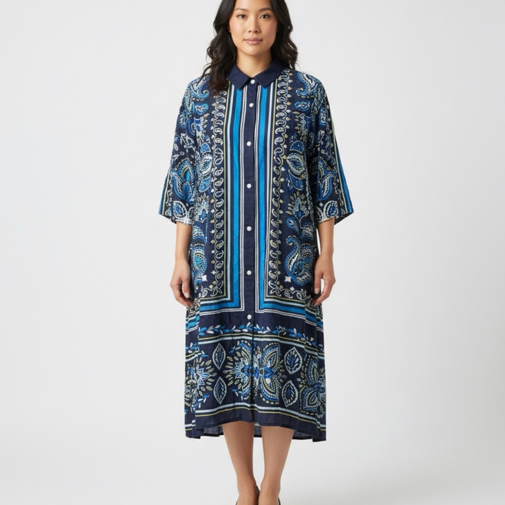 Lands' End Navy and Teal Dress
